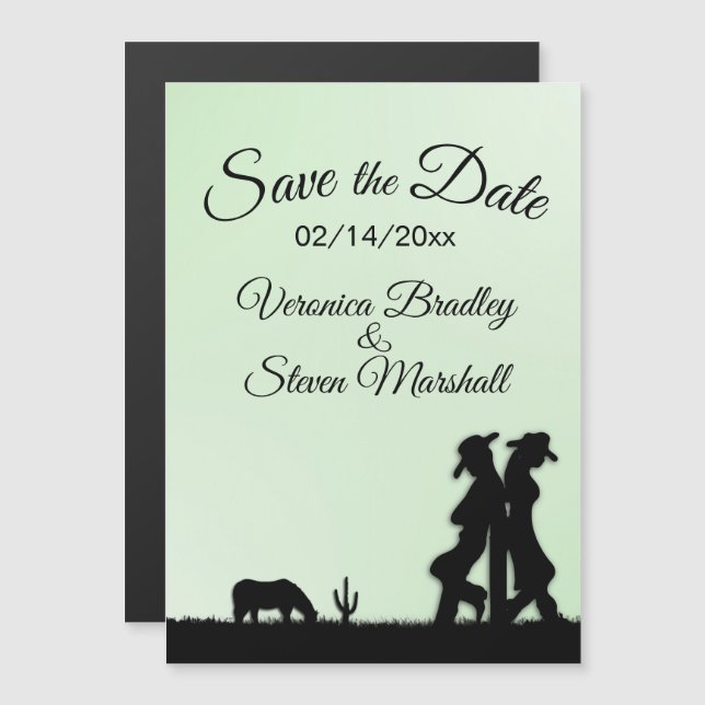 Green Western Theme Save the Date Magnetic Invitation (Front/Back)