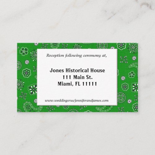 Green Western Wedding Reception Cards Business Card Template