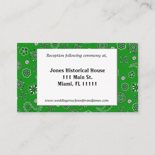 Customizable Green Western Wedding Reception Cards Business Card Template