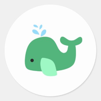 Green Whale Classic Round Sticker by CuteLittleTreasures at Zazzle