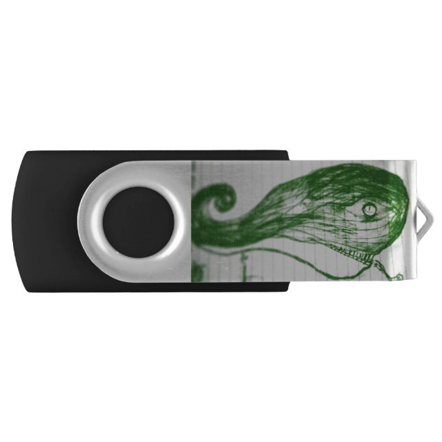 green whale drawing manga anime cartoon flash drive (Front)
