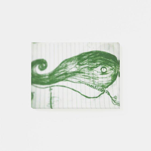 green whale drawing manga anime cartoon  post-it notes (Front)