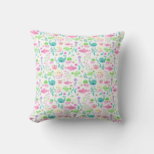 Green Whale Octopus Ocean Beach Water Baby Kids Throw Pillow