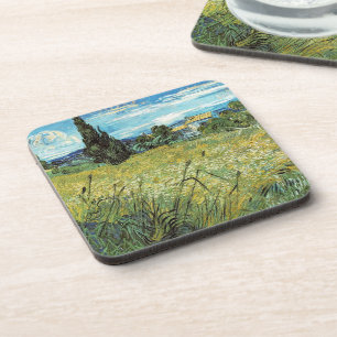Green Wheat Field Vincent van Gogh Beverage Coaster