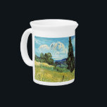 Green Wheat Field  Vincent van Gogh   Beverage Pitcher<br><div class="desc">Green Wheat Field with Cypress. Vincent van Gogh. Cute summer landscape. There is a house on a green field. There is a tree growing next to the house. There is tall grass on the field. Clouds are running across the blue sky. Reproduction of famous works of art images in the...</div>