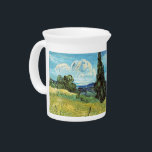 Green Wheat Field  Vincent van Gogh   Beverage Pitcher<br><div class="desc">Green Wheat Field with Cypress. Vincent van Gogh. Cute summer landscape. There is a house on a green field. There is a tree growing next to the house. There is tall grass on the field. Clouds are running across the blue sky. Reproduction of famous works of art images in the...</div>