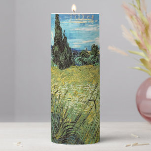 Green Wheat Field Vincent van Gogh Pillar Candle