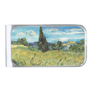 Green Wheat Field Vincent van Gogh Silver Finish Money Clip