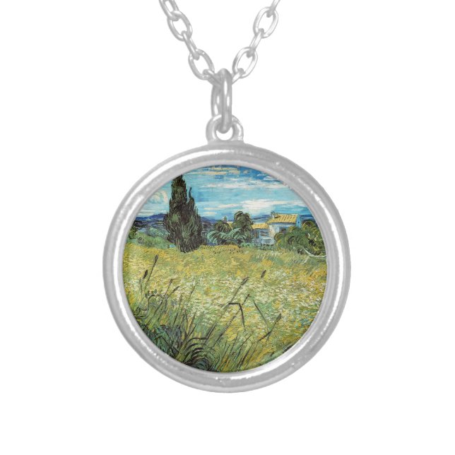 Green Wheat Field  Vincent van Gogh  Silver Plated Necklace (Front)