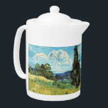 Green Wheat Field Vincent van Gogh Teapot<br><div class="desc">Green Wheat Field with Cypress. Vincent van Gogh. Cute summer landscape. There is a house on a green field. There is a tree growing next to the house. There is tall grass on the field. Clouds are running across the blue sky. Reproduction of famous works of art images in the...</div>