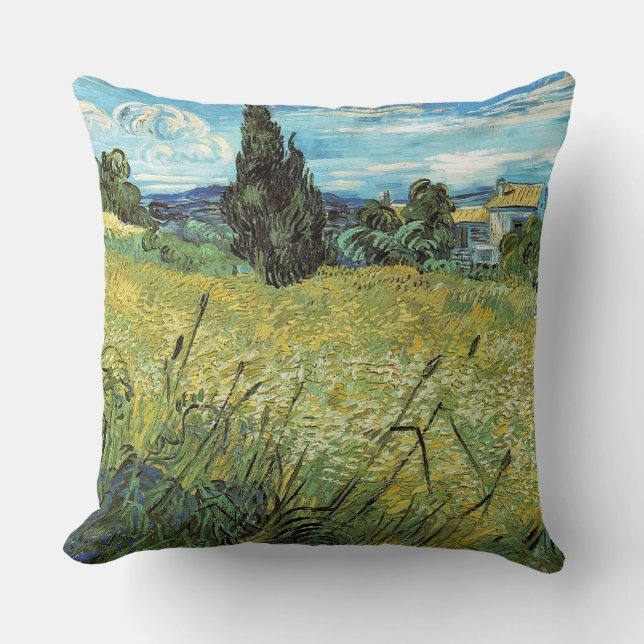 Green Wheat Field  Vincent van Gogh Throw Pillow (Front)