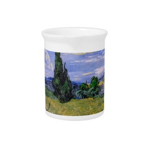 Green Wheat Field with Cypress by Van Gogh. Beverage Pitcher