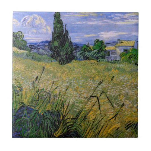 Green Wheat Field with Cypress by Vincent van Gogh Ceramic Tile