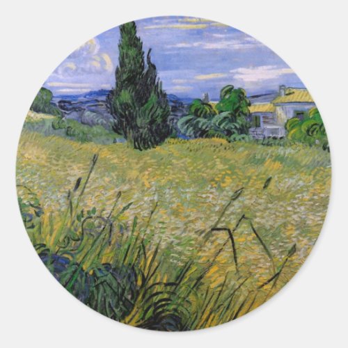 Green Wheat Field with Cypress by Vincent van Gogh Classic Round Sticker