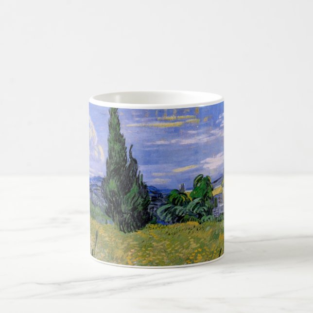 Green Wheat Field with Cypress by Vincent van Gogh Coffee Mug (Center)