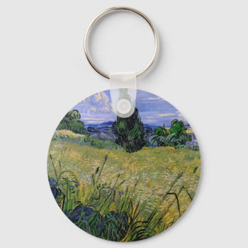Green Wheat Field with Cypress by Vincent van Gogh Keychain