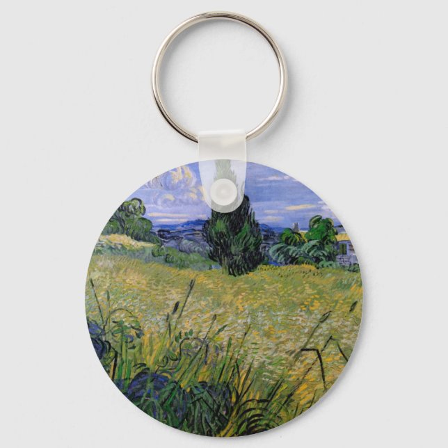 Green Wheat Field with Cypress by Vincent van Gogh Keychain (Front)