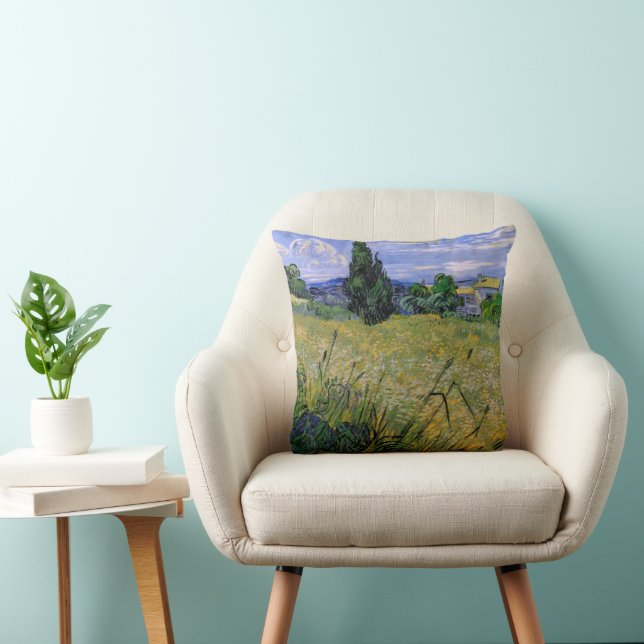 Green Wheat Field with Cypress by Vincent van Gogh Throw Pillow (Chair)