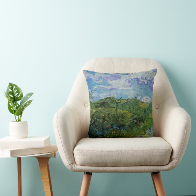 Green Wheat Fields by Vincent van Gogh Throw Pillow (Chair)