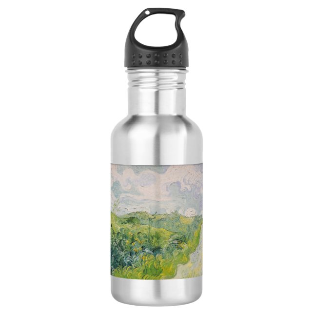 Green Wheat Fields - Van Gogh - c1889 Stainless Steel Water Bottle (Front)