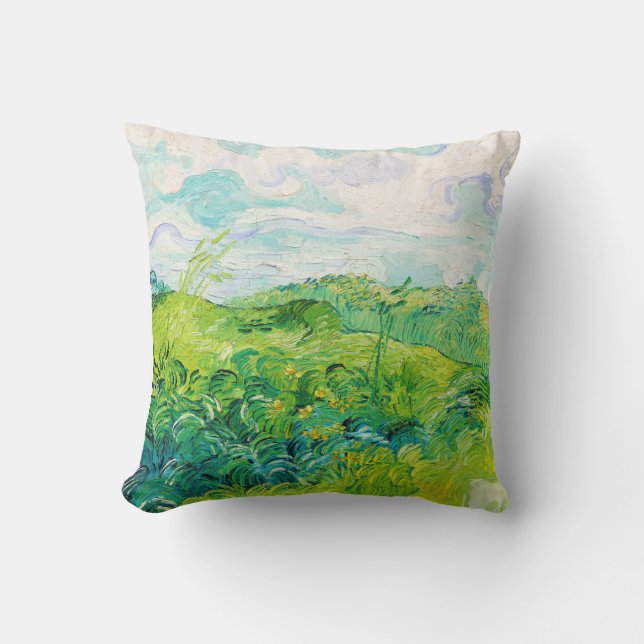 Green Wheat Fields, Van Gogh Throw Pillow (Front)