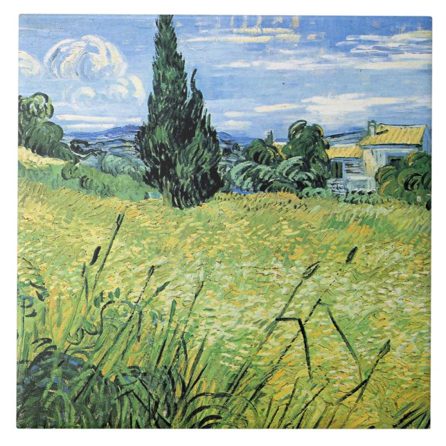 Green Wheatfield with Cypress, Ceramic Tile (Front)
