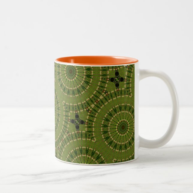 Green Wheel Mandala / Grünes Rad Mandala Two-Tone Coffee Mug (Right)