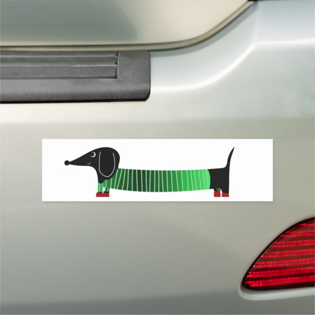 Green Whimsical Dachshund  Car Magnet (In Situ)