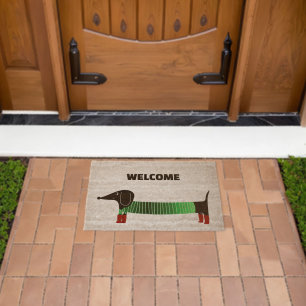 Green Whimsical Dachshund Fiber Doormat