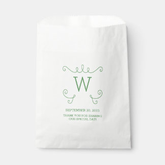 Green Whimsical Flourish Monogram Favor Bags