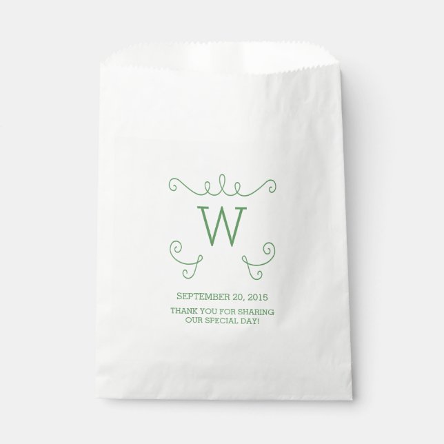 Green Whimsical Flourish Monogram Favor Bags (Front)