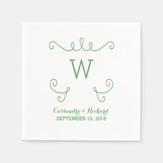 Green Whimsical Flourish Monogram Paper Napkins