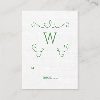 Green Whimsical Flourish Monogram Place Card