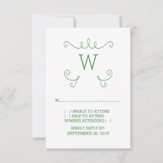 Green Whimsical Flourish Monogram RSVP Card
