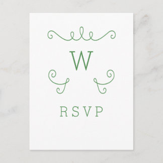 Green Whimsical Flourish Monogram RSVP Postcard