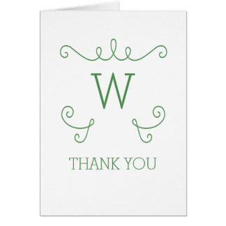 Green Whimsical Flourish Monogram Thank You Card