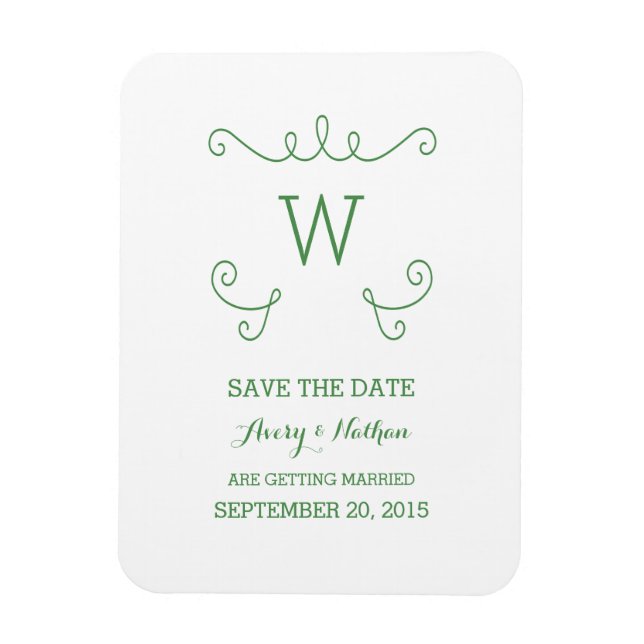 Green Whimsical Flourish Save the Date Magnet (Vertical)