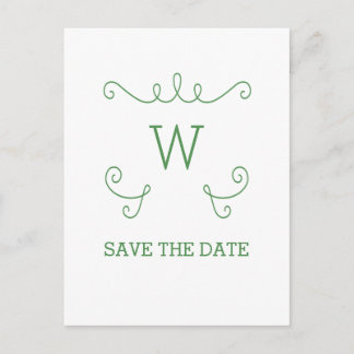 Green Whimsical Flourish Save the Date Postcard