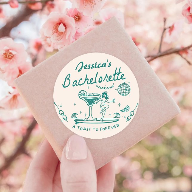 Green Whimsical Hand drawn Funky Bachelorette Classic Round Sticker (Creator Uploaded)