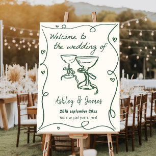 Green Whimsical Hand Drawn Wedding Welcome Foam Board