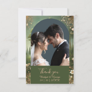 green Whimsical Medieval Forest photo & Wedding Thank You Card