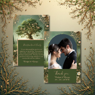 green Whimsical Medieval Forest photo & Wedding Thank You Card