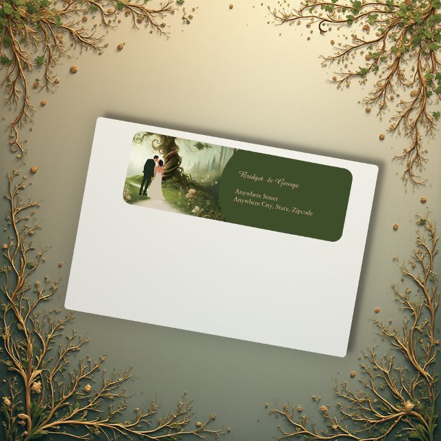 green Whimsical Medieval Forest Wedding address  Label (Creator Uploaded)