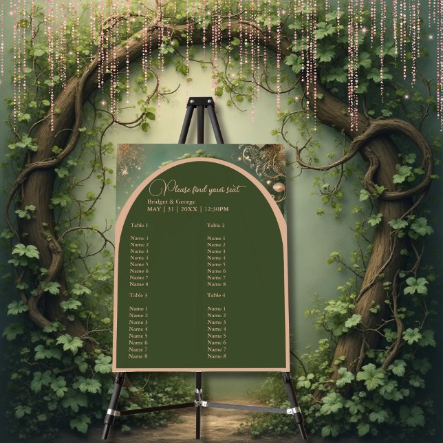 green Whimsical Medieval Forest Wedding seating Foam Board (Creator Uploaded)