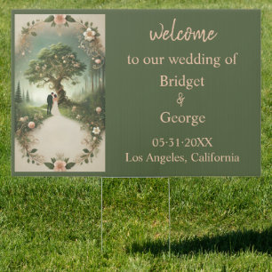 green Whimsical Medieval Forest Wedding welcome Sign