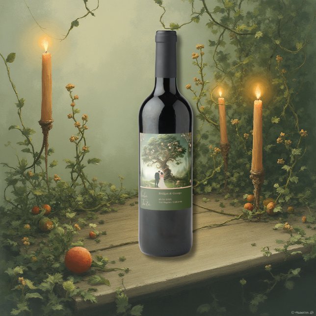 green Whimsical Medieval Forest Wedding Wine Label (Creator Uploaded)