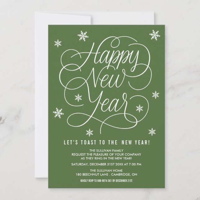 Green Whimsical New Year's Eve Party Invitation (Front)