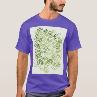 Green Whimsical Organic Lines Curves Watercolor Pa T-Shirt