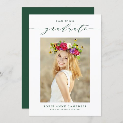 Green Whimsical Script 2022 Photo Graduation Announcement