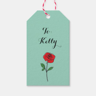 Green Whimsical Sketched Red Rose Gift Tags